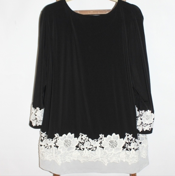 Charter Club Tops - Black Women's Tunic Top with White Lace Hem Like New 3x